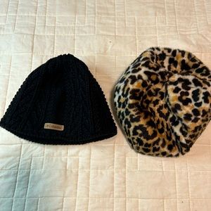 Columbia beanie and French animal print beret in great condition